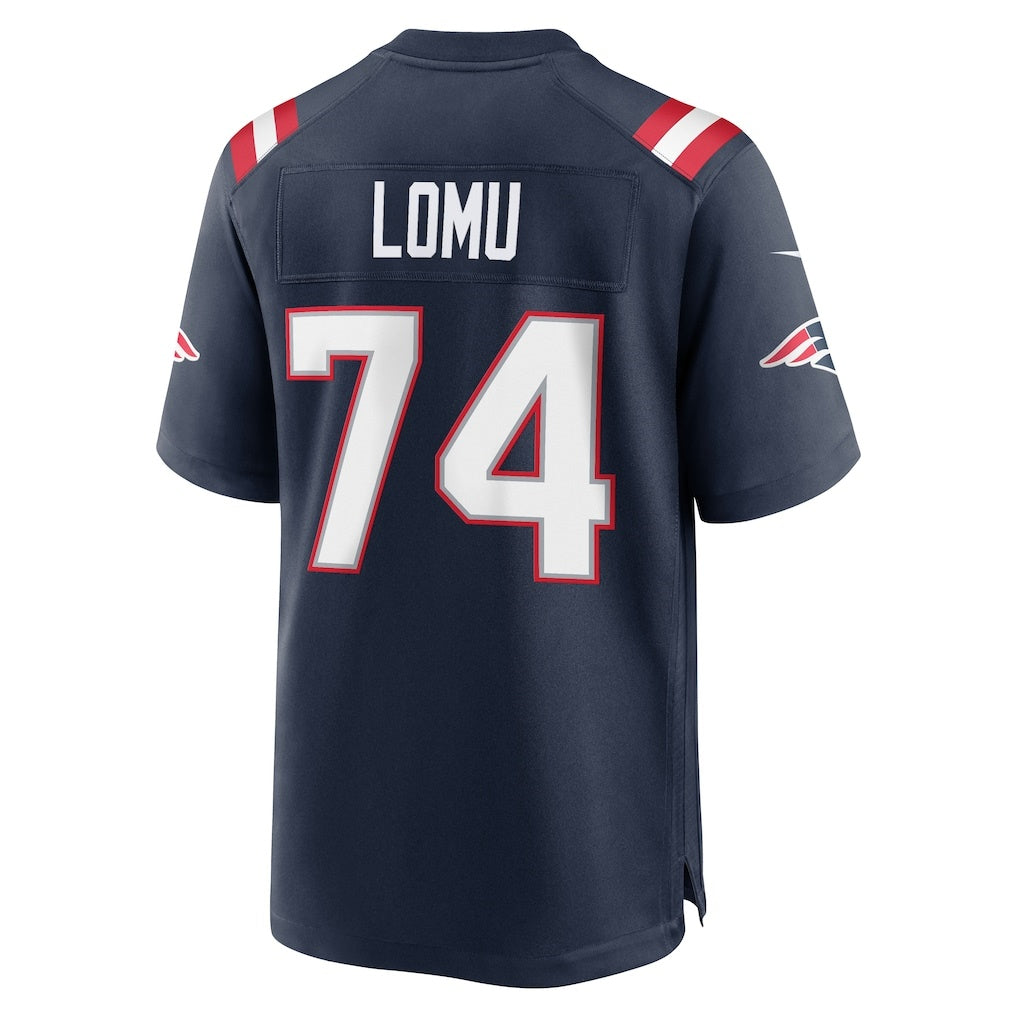 NE.Patriots #74 Caleb Lomu Navy Team Game Jersey PARK